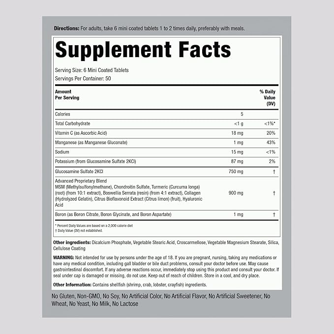 Piping Rock Glucosamine Chondroitin MSM and Turmeric | 300 Tablets | Supplement for Women and Men | Non-GMO, Gluten Free