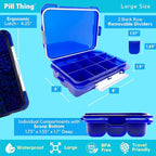 12 Compartment Large Pill Case with Airtight Seal - Silicone Gasket Waterproof Med Box with Medication Map and Medical Alert Card (Blue, 1 Pack)