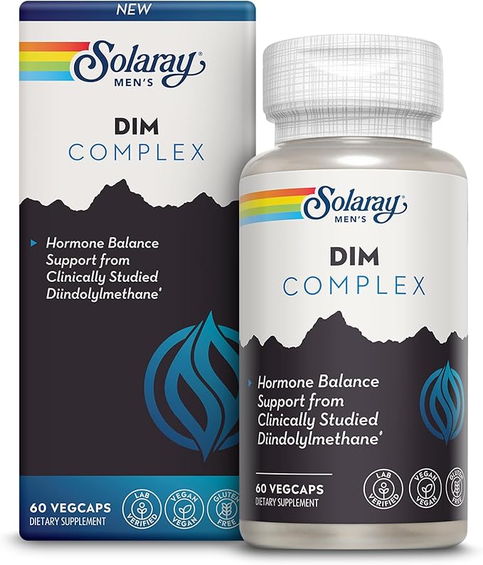 SOLARAY DIM Supplement for Men - Clinically Studied DIM 200mg Supports Hormone Balance - Plus Zinc and Quercetin - Vegan, Gluten Free, 60 Day Money-Back Guarantee - 30 Servings, 60 VegCaps
