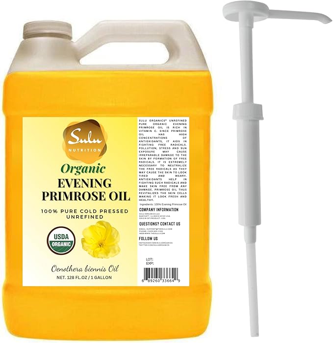 1 Gallon USDA Organic Pure Cold Pressed Evening Primrose Oil 12% GLA