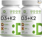 DEAL SUPPLEMENT 2 Pack Vitamin D3 5,000 IU + K2 MK7 Softgels, 500 Count | 2-in-1 Complex | Supports Heart, Bone, Teeth & Immune Health | Easy to Swallow