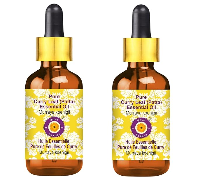 Deve Herbes Pure Curry Leaf (Patta) Essential Oil (Murraya koenigii) with Glass Dropper Steam Distilled (Pack of Two) 100ml X 2 (6.76 oz)