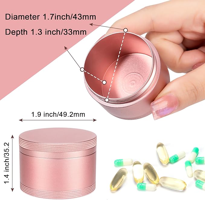 Pink Metal Pill Box Daily - Single Waterproof Travel Pill Container for Purse, Portable Pill Case for Vitamins, Fish Oil, Medicine, Cute Pill Holder Organizer, Big Size