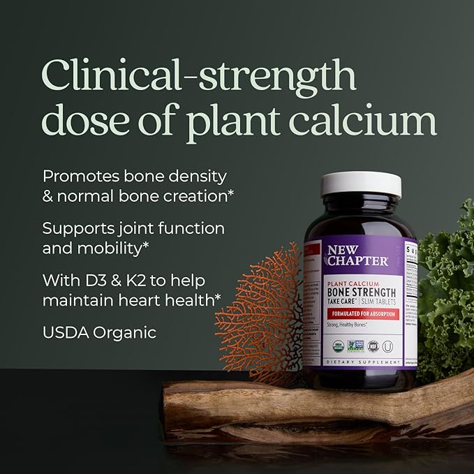 New Chapter Calcium Supplement - Bone Strength Plant-Based USDA Organic Calcium with Magnesium, Vitamin D3+K2, for Bone Health & Joint Mobility, Heart Support, 905 mg dose - 270 Slim Tablets