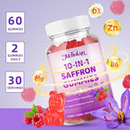 Saffron Supplement Gummies for Kids & Adults Supports Antioxidant Function with Ashwagandha, L-Theanine, Rhodiola Rosea, Lemon Balm, Vitamin D3, B6, Magnesium & Zinc – Raspberry Flavor, 60 Count