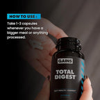 Gains in Bulk Total Digest, Digestive Enzymes, Prebiotics and Probiotics for Digestive Health, Bloating Support, Gut Health for Women and Men, Promotes Protein, Carb and Fat Digestion, 90 Capsules