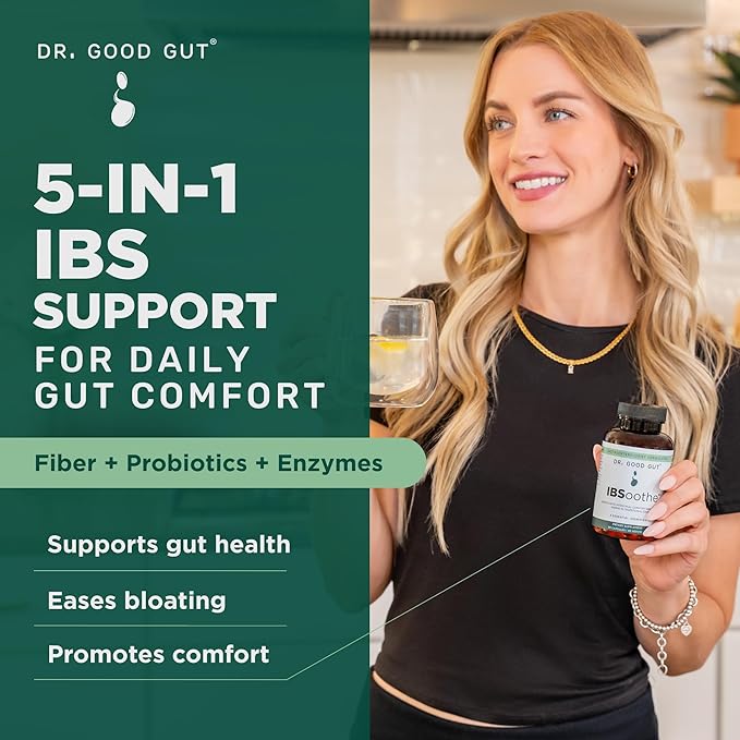 IBSoothe – Digestive Health Supplement for Women & Men with Fiber, Probiotics, Enzymes & Peppermint Oil for Gas Relief, Digestive Health, IBS/Constipation Relief – 90 Capsules