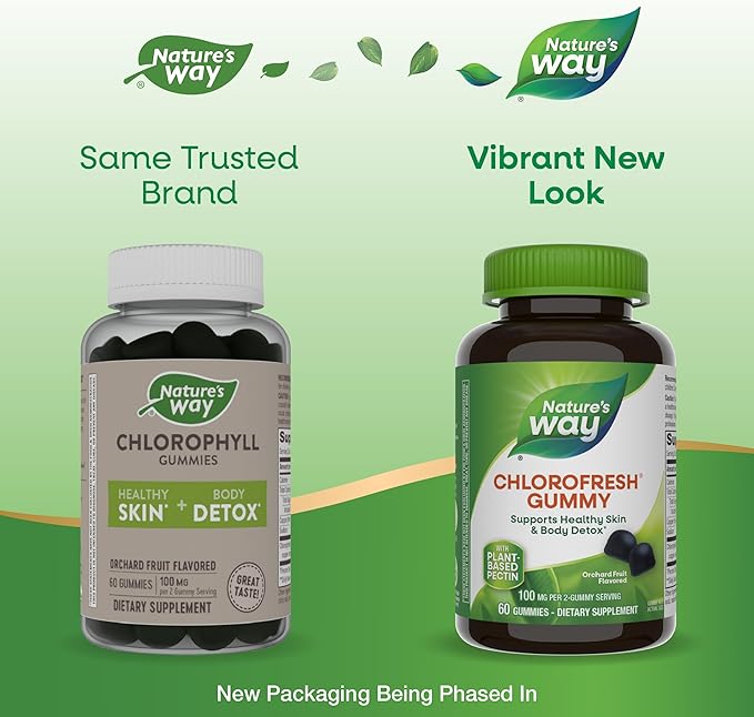 Nature's Way Chlorofresh Chlorophyll Gummies, Supports Healthy Skin and Body Detox*, Internal Deodorant*, Orchard Fruit Flavored, 60 Gummies, (Pack of 2)