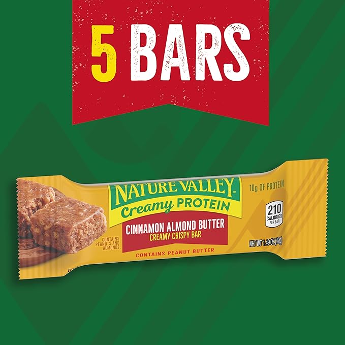 Nature Valley Creamy Protein Bars, Cinnamon Almond Butter, 10g Protein Snacks, 5 Bars, 7.45 oz