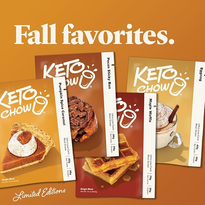 Keto Chow Pumpkin Spice Caramel | Keto Meal Replacement Shake | Nutritionally Complete | Low Carb | Delicious Easy Meal Substitute | You Choose The Fat | Single Meal Sample