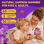 Saffron Supplements for Kids & Adults, 10 in 1 Saffron Gummies 88.5mg Saffron Extract with Ashwagandha, L-Theanine for Calm, Zzz, Antioxidant, Sugar-Free/Organic, Strawberry Flavor 60 Count