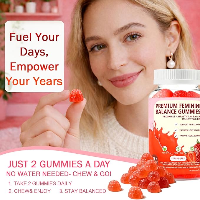 PH Gummies for Women - Ph Balance Gummies for Women Private Area, Feminine Gummy for Immune & Energy Supplement, Vegan, Gluten-Free, Strawberry Flavor, 60 Count