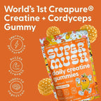 SuperMush Daily Creatine Gummies with Cordyceps - Daily Superfood - Sugar Free Creatine Monohydrate Supplement for Strength, Focus, and Recovery – Vegan Gummy Formula, Mango Flavor, 20-Day Supply