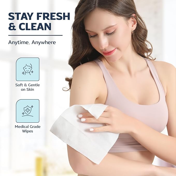 60 XL Shower Wipes – Body Wipes for Adults Bathing No Rinse – 6 Packs of 10 – Extra Moist Bath with Aloe & Vitamin E for Camping, Travel, Gym & Bedridden Care