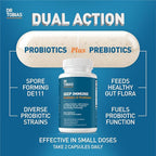 Dr. Tobias Deep Immune Probiotics & Prebiotics - Dual Action Digestion & Immune Support with PreforPro Prebiotics & Spore Forming Probiotics for Women & Men - 120 Capsules (60 Servings)