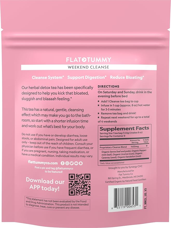 Flat Tummy Weekend Cleanse Tea - 30 Day Program - All Natural Colon Cleanse w/Senna and Dandelion Root, Provides Bloating Relief for Women - Detox Cleanse for Digestion Support and Gas Relief