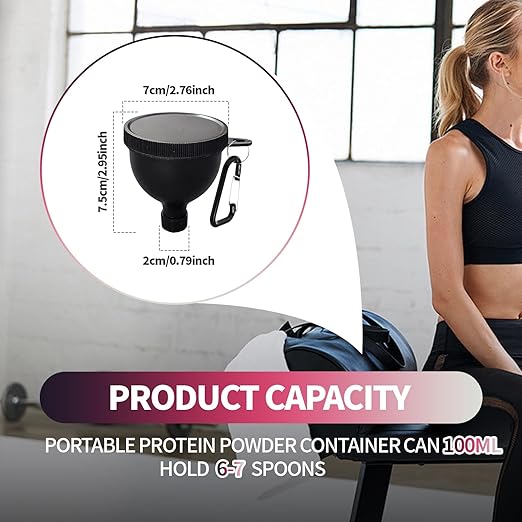 2 Pack Protein Powder Container to Go- 50ml Protein Powder Holder,Mini Funnel with Keychain and Keyring for Gym, Workouts, Fitness and Traveling (Black-UPG, 100ml)