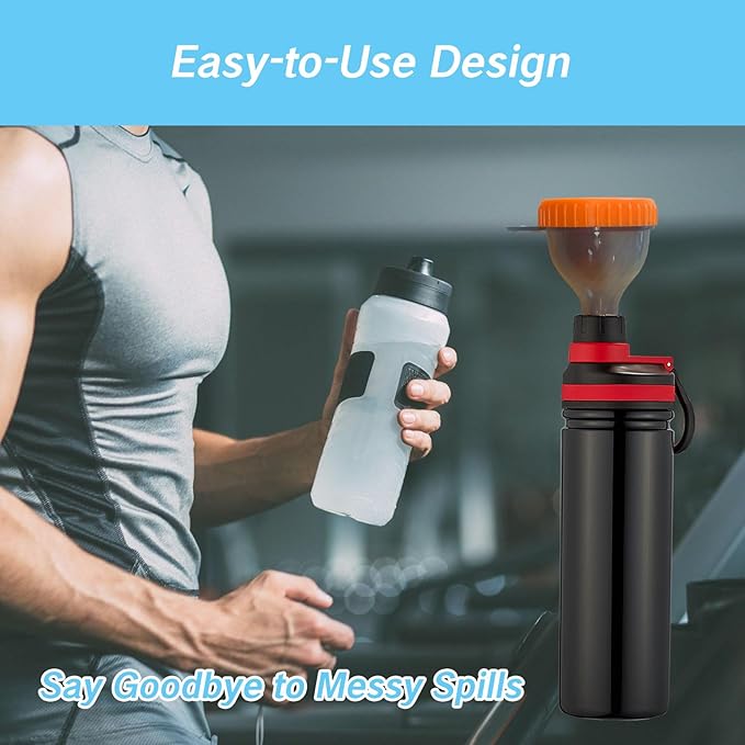 Protein Funnel Set Travel Protein Powder Containers with 1 Carabiner 1 Brush and 1 Mini Pocket Pill Box Reinforced to Prevent Spills Gym Pre-Workout Supplement Orange Powder Funnels