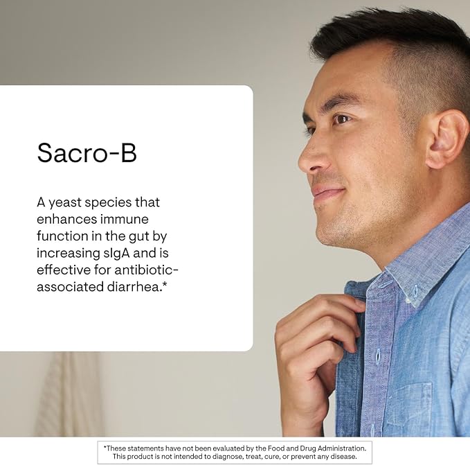 THORNE - Sacro-B - Saccharomyces boulardii - Shelf Stable Probiotic - Gut Health Supplement to Support Immune Function in the Gut - Occasional Diarrhea Relief* - Third-Party Certified - 60 Capsules