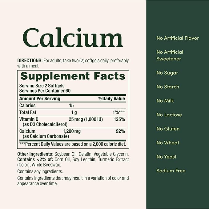 Nature’s Bounty Calcium 1200 mg with Vitamin D3, Bone Health & Immune Support, Vitamin D3 1000 IU, 220 Softgels
