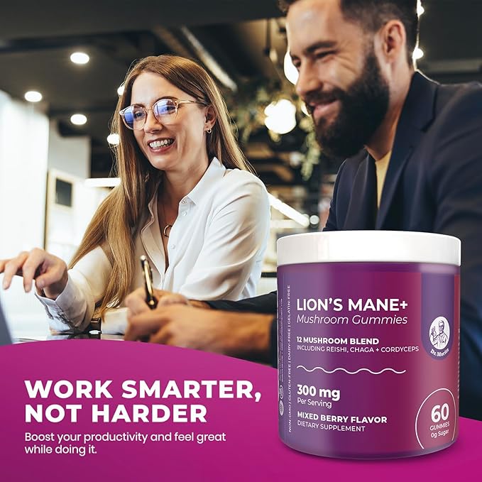 DR. MORITZ Lions Mane Gummies for Adults and Kids 4+ – Mushroom Gummies for Adults with 12-in-1 Brain & Immune Support Blend – Includes Reishi, Chaga & Lion’s Mane – No Sugar Added, Non-GMO (60 Count)