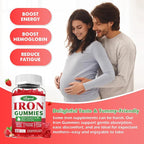 2 Pack Iron Gummies for Women & Men - Vegan Iron Supplement for Anemia & Iron Deficiency, with Vitamin B12, Vitamin C, Zinc, Folate - Energy Boost, Sugar-Free, Strawberry Flavor, 120 Count