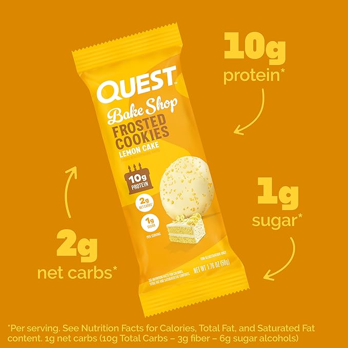 Quest Nutrition Frosted Protein Cookies Twin Pack, Lemon Cake, 1g Sugar, 10g Protein, 2g Net Carbs, Gluten Free, 16 Cookies