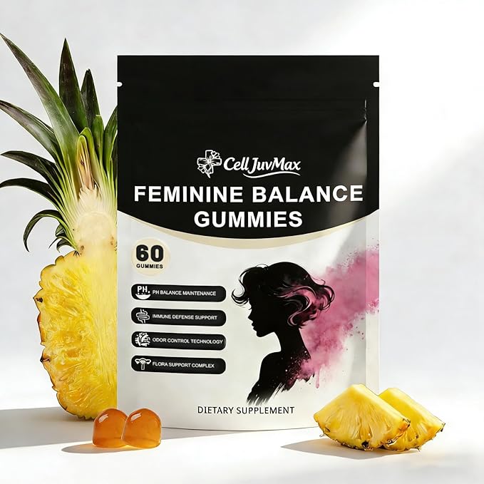 Feminine Balance Probiotic Gummies for Women - with Hawaiian Pineapple, pH Balance Support, Healthy Odor & Flora, Vaginal & Immune Health, Vegan Dietary Supplement - 60 Gummies (1)