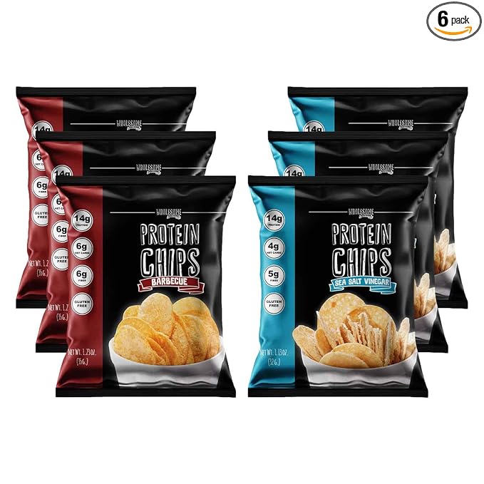 Protein Chips, 14g Protein, 3g-4g Net Carbs, Gluten Free, Keto Snacks, Low Carb Snacks, Protein Crisps, Keto-Friendly, Made in USA (Barbecue & Sea Salt Vinegar, 6 Pack)