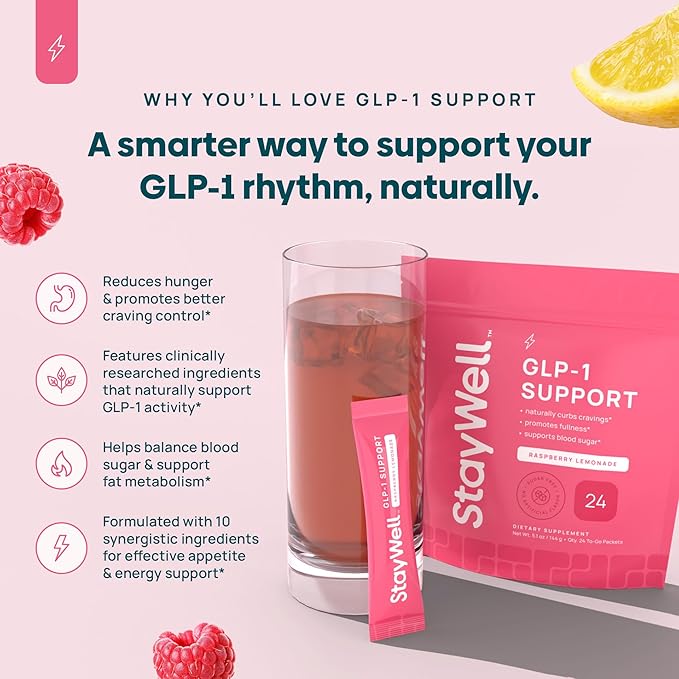 GLP-1 Supplement | Natural GLP-1 Production | GLP 1 Booster Drink Mix to Control Appetite and Cravings | Great Tasting Metabolic Support - Yerba Mate, Garcinia Cambogia, Berberine [Raspberry Lemonade]