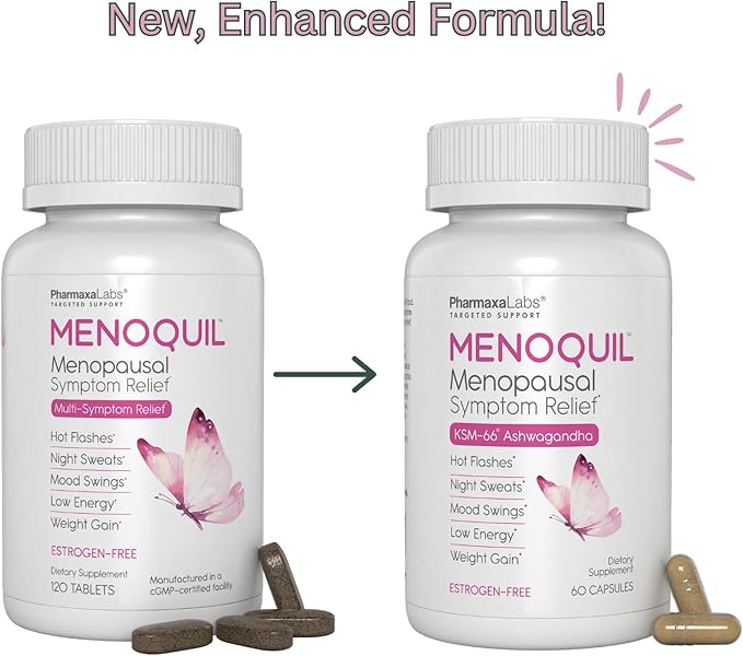 Menopausal Multi-Symptom Relief - Support for Hot Flashes, Night Sweats, Mood Swings & Restful Sleep - Black Cohosh, Ashwagandha, Chasteberry, Soy Isoflavones, Grape Seed & Sage - 60 Capsules