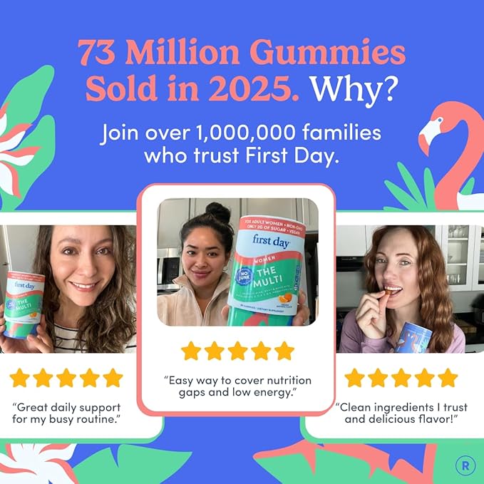 FIRST DAY Multivitamin for Women - Daily Womens Multivitamin Gummies - Vitamin A C D E B12, Magnesium, Zinc, Biotin – Vegan, Gluten Free Womens Vitamins - Hair Growth, Skin, Energy – 30 Day Supply