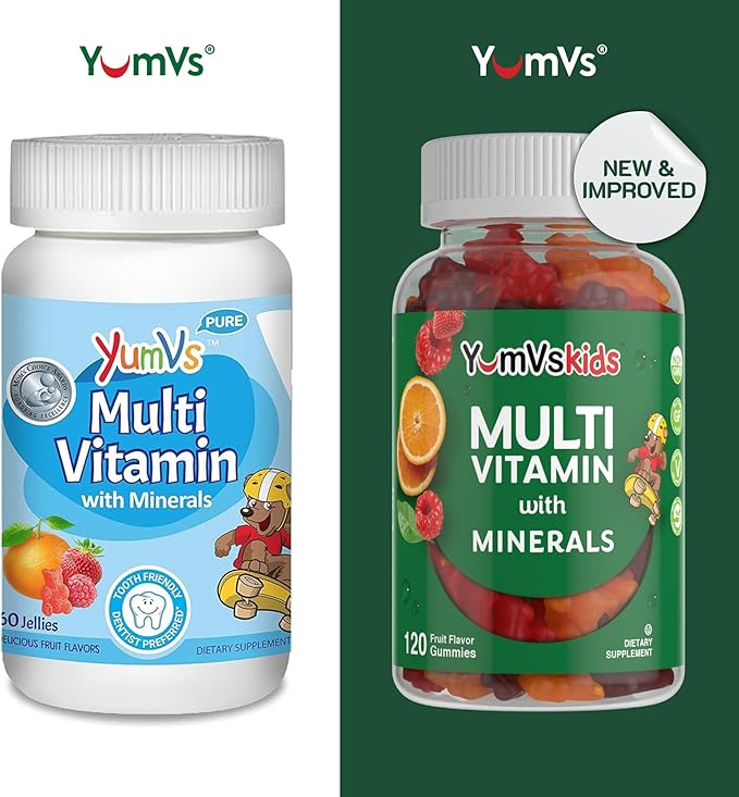 YumVs Kids Multivitamin Gummies - Fruit Flavored Chewable Children's Multivitamin - Kids Vitamins Multivitamin Gummy with 12 Minerals & Vitamins A C D3 E B6 B12 (120 Count (Pack of 1))