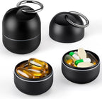 Zannaki Small Portable Single Pill Box Keychain - Metal Daily Travel Pill Organizer Case, Waterproof Pill Holder Bottle, Cute Medicine Vitamin Supplement Container Carrier for Pocket or Purse, Black