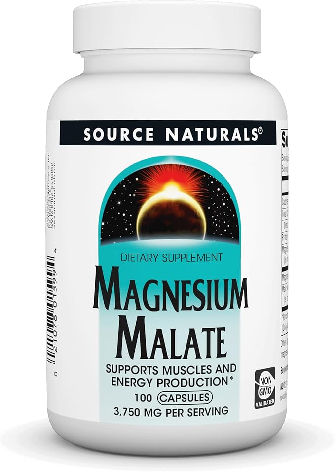 Source Naturals Magnesium Malate, Support Muscles and Energy Production* - 3750 mg per Serving - 100 Capsules