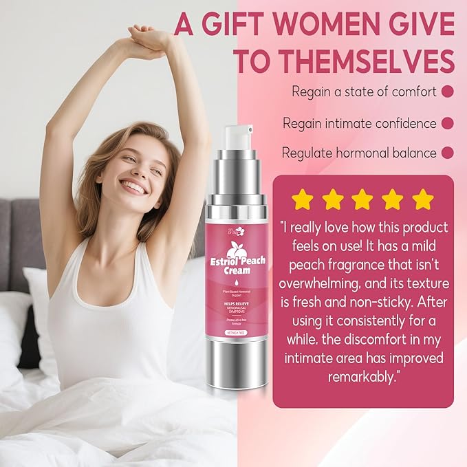 Natural Silky Peach Cream for Women, Plant-Based Estrogen Cream - Relieves Menopausal Vaginal Dryness & Itching, Regulates Female Hormonal Balance (1.76 fl.oz)