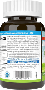 Carlson - Kid's Vitamin D3 Gummies, 1000 IU (25 mcg), Bone Health & Immune Support, Growth & Development, Vitamin D Gummies, D3 Gummy Vitamins, Natural Fruit Flavors, 60 Vegetarian Gummies (Pack of 2)