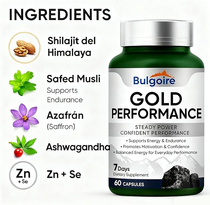 Quientum Gold Performance Capsulas – Daily Energy & Endurance Support Supplement | Boost Motivation & Confidence | 60 Capsules