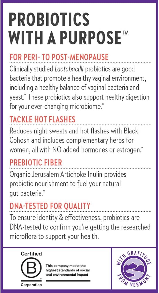 New Chapter All-Flora Probiotic Menopause Balance, Ultra-Concentrated Probiotics for Women with Black Cohosh for Menopause Hot Flashes, 100% Vegan, 30 Vegan Capsules