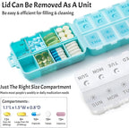Foldable Weekly Pill Organizer 2 Times a Day with 2 Extra Compartments - Etched Labels - Portable 7 Day AM PM Medicine Box, Week Daily Travel Pill Case Holder for Vitamin, Supplement -Sky Blue