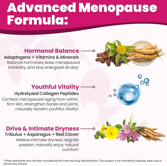 Menopause Supplements for Women, 10-in-1 Hormone Balance for Women, with Red Clover, Korean Ginseng, Shatavari - Menopause & Libisoothe Powder for Desire, Hot Flashes, Night Sweats & Mood - 5.3 Oz