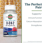 KAL Vitamin D3 K2 ActivMelts - Immune Support Supplement w/Vitamin D as D3 and MK7 VIT K2 - Supports Calcium Absorption for Strong Bones, Quick-Dissolve Tablets, Natural Raspberry Flavor, 60 Servings