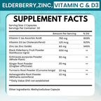 Elderberry Immune Support Supplement 8-in-1 Formula with Echinacea, Vitamin C & Zinc, Vitamin D 5000 IU, Turmeric, Ginger, Ashwagandha – 60 Capsules
