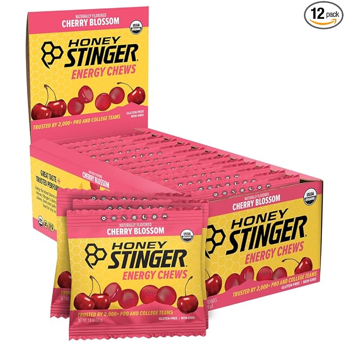 Honey Stinger Organic Cherry Blossom Energy Chew, Gluten Free & Caffeine Free, for Exercise, Running and Performance, Sports Nutrition for Home & Gym, Pre and Mid Workout, 21.6 Ounces (Pack of 12)