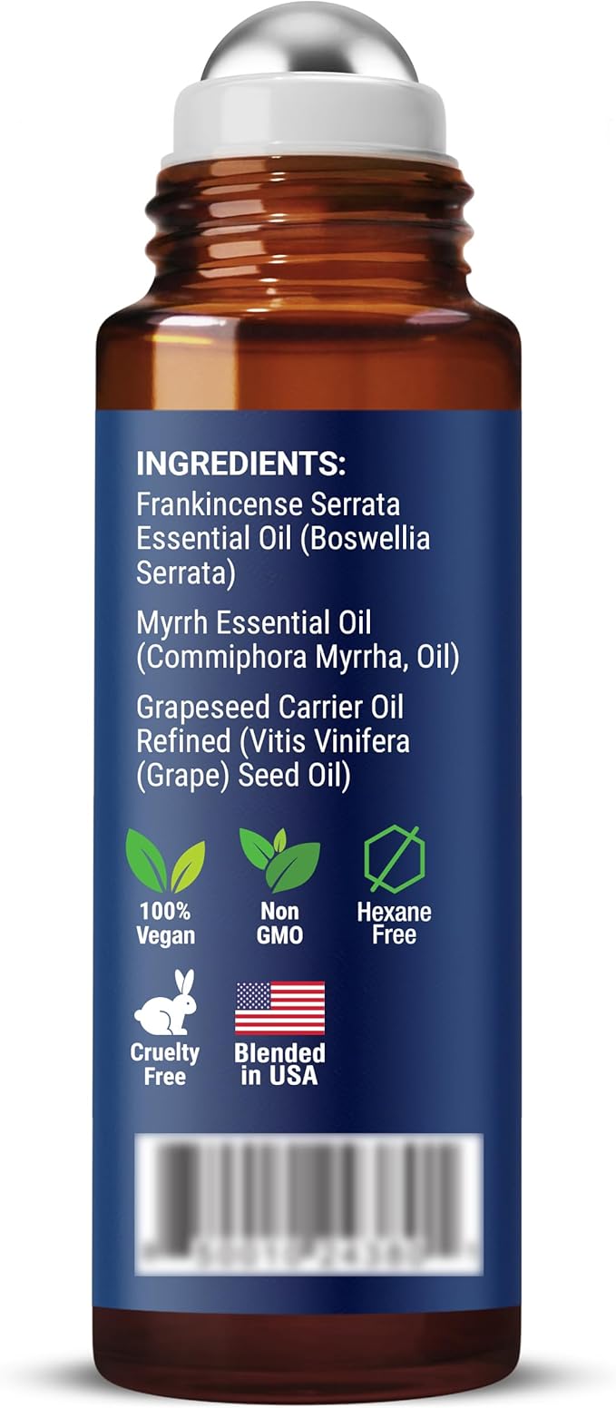 Frankincense & Myrrh Essential Oil Roll-On 10ml - 100% Pure, Natural & Prediluted Oil Blend for Aromatherapy & Skin Care - Nexon Botanics