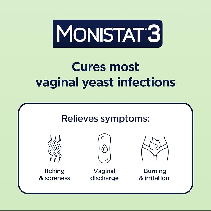 Monistat 3-Day Yeast Infection Treatment for Women, 3 Miconazole Vaginal Suppositories & External Itch Relief Cream (9g Tube) Combo Pack
