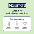 Monistat 3-Day Yeast Infection Treatment for Women, 3 Miconazole Vaginal Suppositories & External Itch Relief Cream (9g Tube) Combo Pack