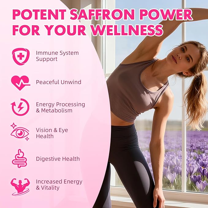 Saffron Gummies for Adult Kids - with Saffron 88.5mg, Vitamins D3 & B6, Magnesium, Zinc, Ashwagandha, L - Theanine, St. John's Wort - Supports Mood & Focus, Strawberry Flavor, 60 Count