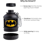Smartshake Justice League Whey2Go Protein Powder Storage Container 50g – BPA Free Shaker Bottle Funnel for Whey Protein Powder - 110ml, DC Comics - Batman