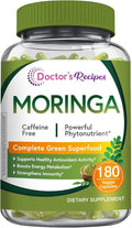 Doctor's Recipes Moringa, Complete Green Superfood, Natural Antioxidant Support, Non-GMO, 180 Vegan Caps, No Caffeine Soy Gluten